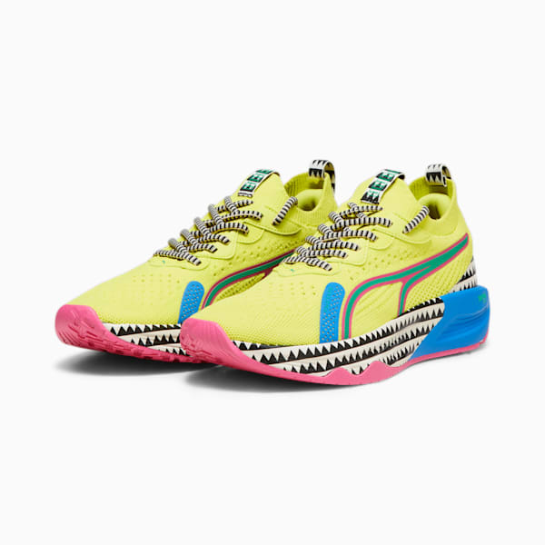 Tenis de entrenamiento PUMA x LemLem NITRO Luxe para mujer, Yellow Burst-Racing Blue-Pink Glimmer, extralarge